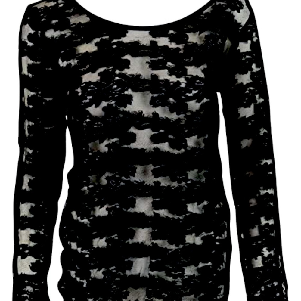 NWT Free People Black Floral Sheer Knit Top XS